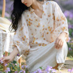 Buddha Stones Fruits Leaves Pattern Lantern Sleeve Top Loose Tee T-shirt T-shirt BS 11