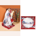 Buddha Stones Pastoral Scene Hot Air Balloon Spring Blossom 100% Mulberry Silk Neck Hair Scarf Silk Shawl BS Pastoral-Red