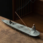 Buddha Stones Buddha Monk Ceramic Sea Wave Mountain Blessing Incense Burner Decoration Incense Burner BS Gray 32*6.6*8cm