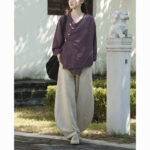 Buddha Stones Solid Color Ramie Linen Loose Blouse Long Sleeve Shirt Chinese Hanfu Top Long Sleeve Shirt BS 24