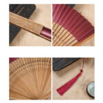 Buddha Stones Solid Color Gradient Hollow Engraved Handheld Bamboo Folding Fan Folding Fan BS 9