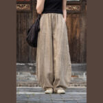 Buddha Stones Ramie Cotton Linen Pants Tie-dye Design Trousers Loose Zen Yoga Women's Pants with Pockets Pants BS 9