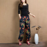 Buddha Stones Ethnic Style Red Green Flowers Print Harem Pants With Pockets Women's Harem Pants BS 25