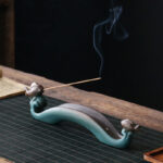 Buddha Stones Double Koi Fish Mountain Healing Ceramic Stick Incense Burner Decoration Incense Burner BS 1
