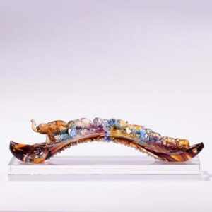 Buddha Stones Handmade Liuli Crystal Ruyi Elephant Art Piece Home Decoration With Crystal Base Decorations BS main