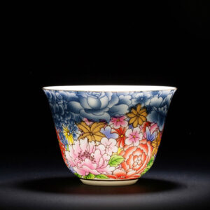 Buddha Stones Colorful Flowers Orchid Sea Waves Blue and White Porcelain Ceramic Teacup Kung Fu Tea Cup Cup BS Colorful Flowers 6.6cm*4.6cm*70ml