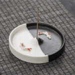 Buddha Stones Koi Fish Pattern Spiritual Healing Ceramic Incense Stick Burner Decoration Incense Burner BS Black White Koi Fish