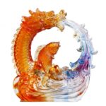 Buddha Stones Feng Shui Dragon Koi Fish Handmade Liuli Crystal Art Piece Home Office Decoration Decorations BS 9
