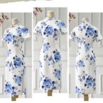 Buddha Stones Blue And White Porcelain Color Peony Flower Pattern Cheongsam Dress Women's Qipao Dress Cheongsam Dresses BS 12