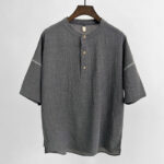Buddha Stones Summer Solid Color Men Short Sleeve Button Shirt Men's Shirts BS Dark Gray 4XL(Fit for USUK/AU46; EU56)
