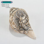 Buddha Stones Tibetan Handmade Engraved Shankha Buddha Avalokitesvara Conch Shell Wealth Decoration Decorations BS Yellow God of Wealth 21*11cm