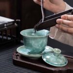 Buddha Stones Traditional Glaze Ceramic Gaiwan Sancai Teacup Kung Fu Tea Cup And Saucer With Lid 180ml Cup BS 8