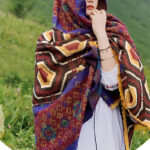 Buddha Stones Tibetan Shawl Brown Blue Red Geometric Shapes Pattern Winter Cozy Travel Scarf Wrap Tibetan Shawl BS 15
