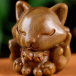 Buddha Stones Mini Nine-Tailed Fox Ivory Fruit Sandalwood Green Sandalwood Blessing Decoration Decorations BS 16