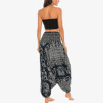 Buddha Stones Two Style Wear Elephant Pattern Loose Smocked Harem Trousers Jumpsuit Women's Yoga Pants Harem Pants&Bodysuit BS 25