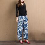 Buddha Stones Blue Tree Flowers Print Harem Pants With Pockets Women's Harem Pants BS 11