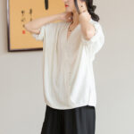 Buddha Stones V-Neck Blouse Women Shirt Long Sleeve Top Chinese Hanfu Style Clothing Long Sleeve Shirt BS 4