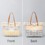 Buddha Stones Large Capacity Boho Geometry Print Tassel Canvas Tote Shoulder Bag Shoulder Bag BS Yellow Beige Geometry 50*10*32cm