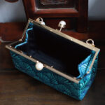 Buddha Stones Vintage Peacock Blue Leaf Pattern Pearl Metal Handbag Handbags BS 2