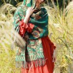 Buddha Stones Tibetan Flower Floral Leaves Pattern Design Shawl Cozy Travel Scarf Wrap Tibetan Shawl BS 28