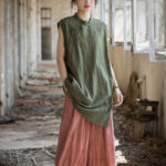 Buddha Stones Handmade Tie Dye Ramie Linen Frog-Button Sleeveless Vest 25