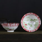 Buddha Stones Flowers Fu Character Mountains Lotus Cherry Blossoms Ceramic Teacup Kung Fu Tea Cup Cup BS Red Peach Flowers Green Mountain Pine Tree 8.5cm*4cm*90ml