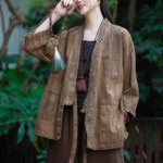 Buddha Stones Hanfu Design Three Quarter Sleeve Ramie Linen Coat Open Front Top Jacket Coat BS 22