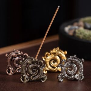 Buddha Stones Mini Auspicious Dragon Pattern Meditation Zinc Alloy Small Incense Stick Burner Incense Burner BS main