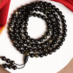 Buddha Stones 108 Mala Beads Natural Gold Sheen Obsidian Wealth Bracelet Mala Bracelet BS 11