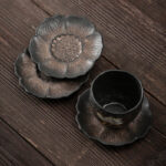Buddha Stones Vintage Lotus Flower Ceramic Cup Mat Pad Tea Cup Coaster Kung Fu Tea Mat Cup Mat BS 5