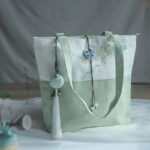 Buddha Stones Pear Flower Plum Peach Blossom Bamboo Embroidery Canvas Large Capacity Shoulder Bag Tote Bag Bag BS 36