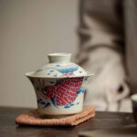 Buddha Stones Koi Fish Arowana Ceramic Gaiwan Sancai Teacup Kung Fu Tea Cup With Lid 130ml Cup BS 28