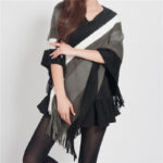 Buddha Stones Tibetan Colorful Striped Design Shawl Tassels Pullover Winter Cozy Travel Scarf Wrap Tibetan Shawl BS Black Gray White 72cm*90cm
