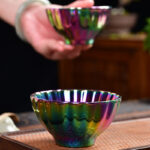 Buddha Stones Lotus Peacock Gold Inlaid Multicolored Chinese Jianzhan Ceramic Teacup Kung Fu Tea Cup Jian Zhan Tea Cup BS 14
