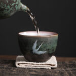Buddha Stones Auspicious Crane Ceramic Teacup Kung Fu Tea Cup Bowl Cup BS 9