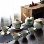 Buddha Stones Lotus Koi Fish Pod Leaf Ceramic Gaiwan Sancai Teacup Kung Fu Tea Cup And Saucer With Lid 140ml Cup BS 21