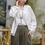 Buddha Stones Frog-Button Design Shirt Tai Chi Meditation Top Clothing Ramie Linen Jacket Jacket Shirt BS 2