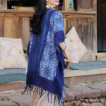 Buddha Stones Blue Geometric Stripes Batik Shawl Tassels Cozy Travel Pullover 90*95cm 5