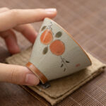 Buddha Stones Persimmon Boat Koi Fish Lotus Ceramic Teacup Kung Fu Tea Cup 50ml Cup BS 3