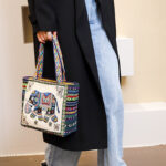 Buddha Stones Elephant Butterfly Embroidered Large Capacity Canvas Tote Bag Shoulder Bag Bag BS 8
