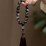 Buddha Stones Natural Silver Sheen Obsidian Black Obsidian Lion Wrist Mala Protection Tassels Pocket Mala Car Decoration Wrist Mala&Decorations BS 7