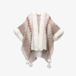 Buddha Stones Tibetan Multicolored Wavy Lines Knitted Striped Shawl Coat Winter Cozy Travel Scarf Wrap Tibetan Shawl BS Beige 150*106cm