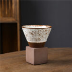 Buddha Stones Retro Kiln Change Ceramic Coffee Mug Tea Latte Espresso Coffee Cup With Base 200ml Coffee Mug BS Kiln Change Peacock White 9.3cm*9.5cm*200ml