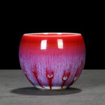 Buddha Stones Chinese Jianzhan Glaze Kiln Change Ceramic Teacup Tenmoku Kung Fu Tea Cup Jian Zhan Tea Cup BS Red 7.2cm*6cm*140ml