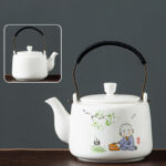 Buddha Stones Vintage Dragon Mountain Fisherman Landscape White Porcelain Ceramic Kung Fu Teapot Teapot BS Zen Monk 15.3cm*10.6cm*600ml