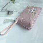 Buddha Stones Small Flower Plum Cherry Crane Peach Blossom Embroidery Canvas Wallet Shopping Purse Purse BS Pink Peach Blossom 21*13cm
