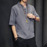 Buddha Stones Casual Summer Half Sleeve Shirt Cotton Men Clothing - Gray - US/UK/AU46，EU56 (5XL) - image 17