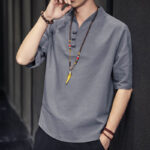 Buddha Stones Casual Summer Half Sleeve Shirt Cotton Men Clothing - image 24