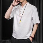 Buddha Stones Casual Summer Half Sleeve Shirt Cotton Men Clothing - image 4