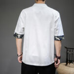 Buddha Stones Frog-Button Chinese Tang Suit Half Sleeve Crane Shirt Linen Men Clothing - image 2